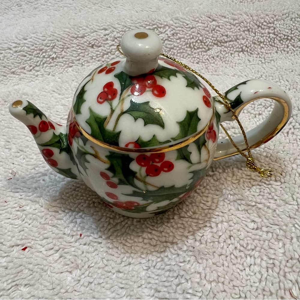 Vintage Miniature Christmas Porcelain Tea Pot Ornament,